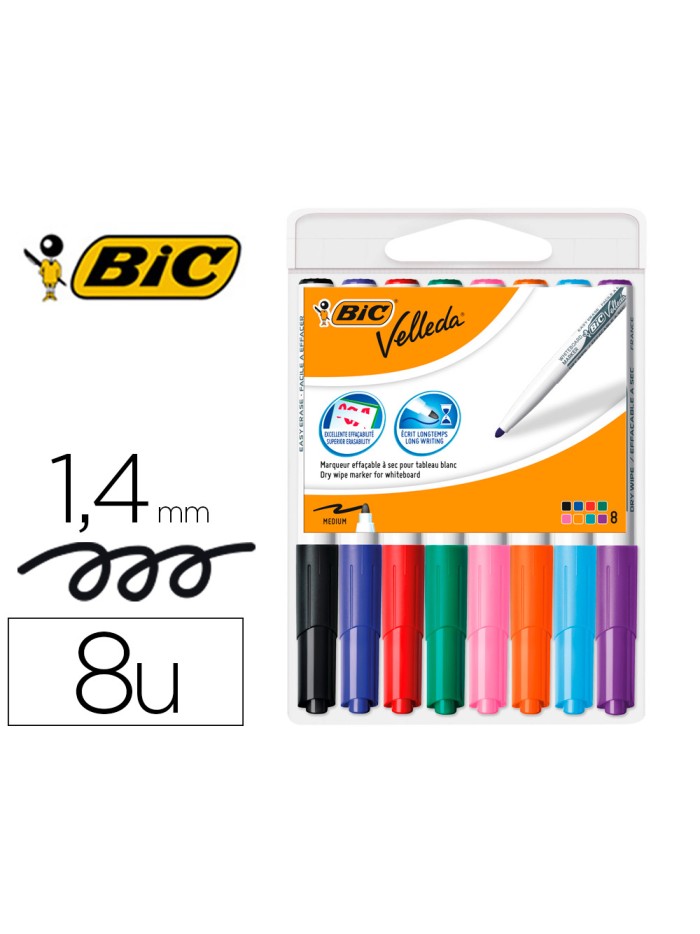 Rotulador bic velleda para pizarra punta redonda 2 mm bolsa de 8 unidades colores surtidos Rotulador bic velleda para pizarra punta redonda 2 mm bolsa de 8 unidades colores surtidos