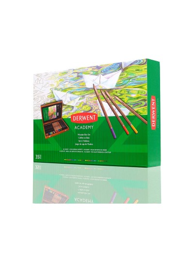 Estuche de pintura derwent academy madera lapices de colores 35 piezas