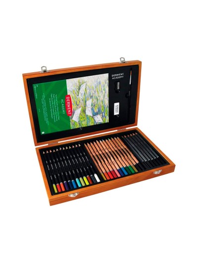 Estuche de pintura derwent academy madera lapices de colores 35 piezas