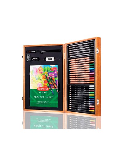 Estuche de pintura derwent academy madera lapices de colores 35 piezas