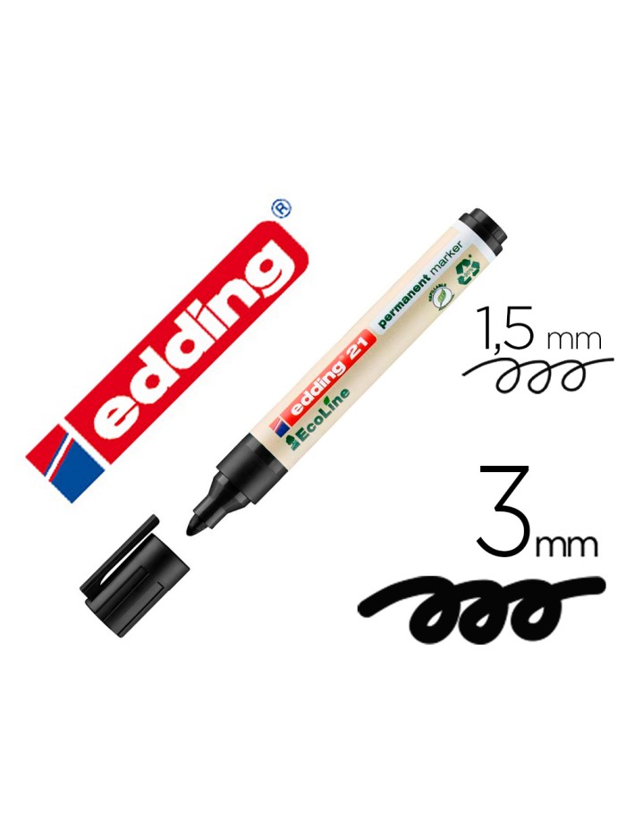 Rotulador edding 21 marcador permanente ecoline 90% reciclado color negro punta redonda 1,5-3 mm recargable Rotulador edding 21 marcador permanente ecoline 90% reciclado color negro punta redonda 1,5-3 mm recargable