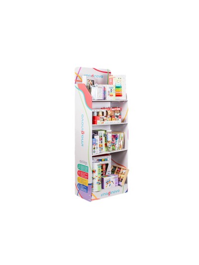 Expositor imaginovo juegos infantiles de suelo carton con 28 juegos y 22 puzles surtidos 60x163x35cm