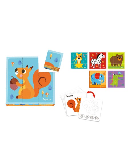 Puzle infantil imaginovo madera cubos de animales +24 meses 15 piezas incluye 12 patrones 22x22x6,4cm