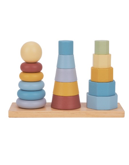 Juego infantil imaginovo madera torre de formas apilables +18 meses 17 piezas 28x20x9cm