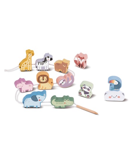 Juego infantil imaginovo madera cuentas animales para enhebrar +24 meses 13 piezas 27x6,5x6,5cm