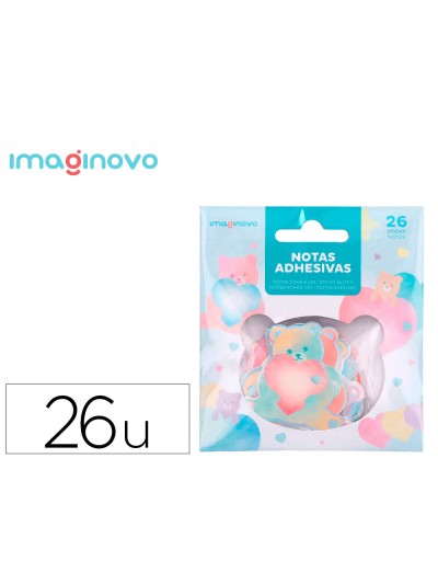 Pegatinas imaginovo notas adhesivas papel forma oso y corazon 110x105 mm en blister
