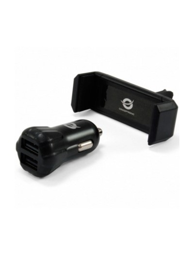 Cargador de coche usb conceptronic 2 puertos usb + soporte smartphone