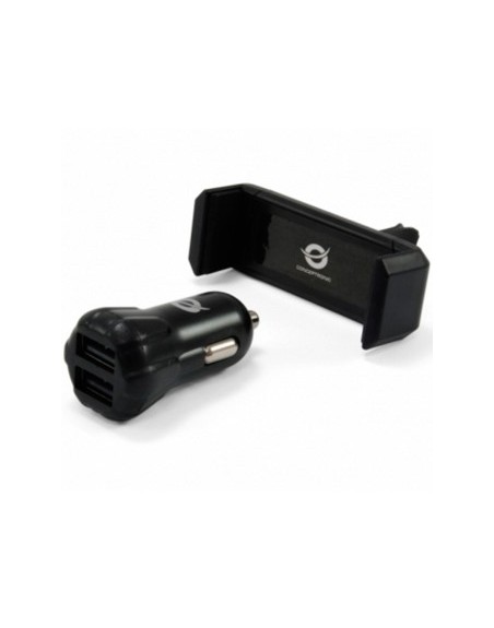 Cargador de coche usb conceptronic 2 puertos usb + soporte smartphone
