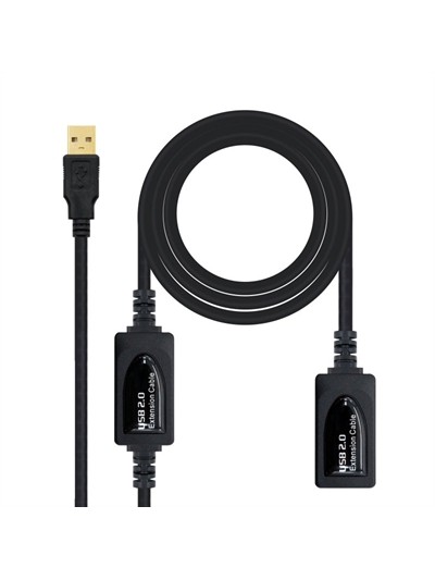 Cable usb tipo a 2.0 a usb tipo a nanocable+amplificador 15m negro - macho - hembra