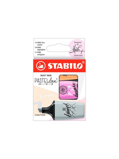 Rotulador stabilo boss mini pastel love estuche de 3 unidades fucsia helado/naranja palido/gris