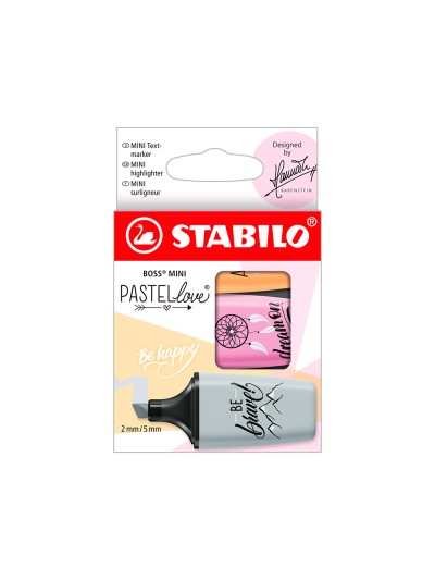 Rotulador stabilo boss mini pastel love estuche de 3 unidades fucsia helado/naranja palido/gris