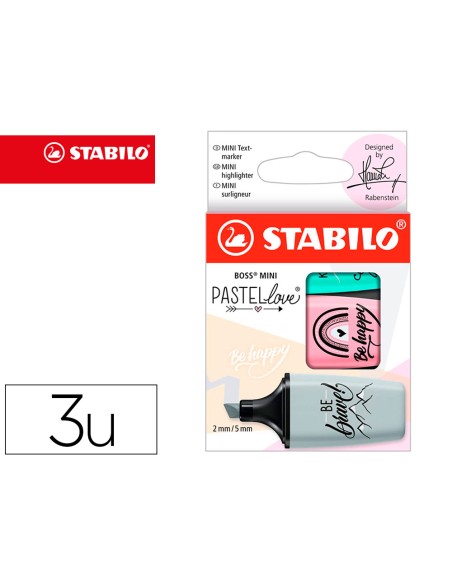 Rotulador stabilo boss mini pastel love estuche de 3 unidades pizca de menta/rubor rosa/toque de turquesa