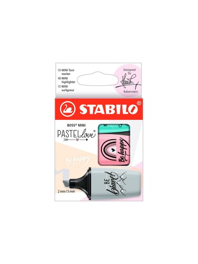 Rotulador stabilo boss mini pastel love estuche de 3 unidades pizca de menta/rubor rosa/toque de turquesa