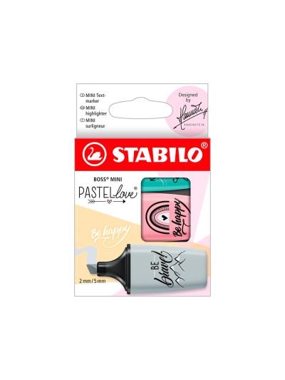 Rotulador stabilo boss mini pastel love estuche de 3 unidades pizca de menta/rubor rosa/toque de turquesa