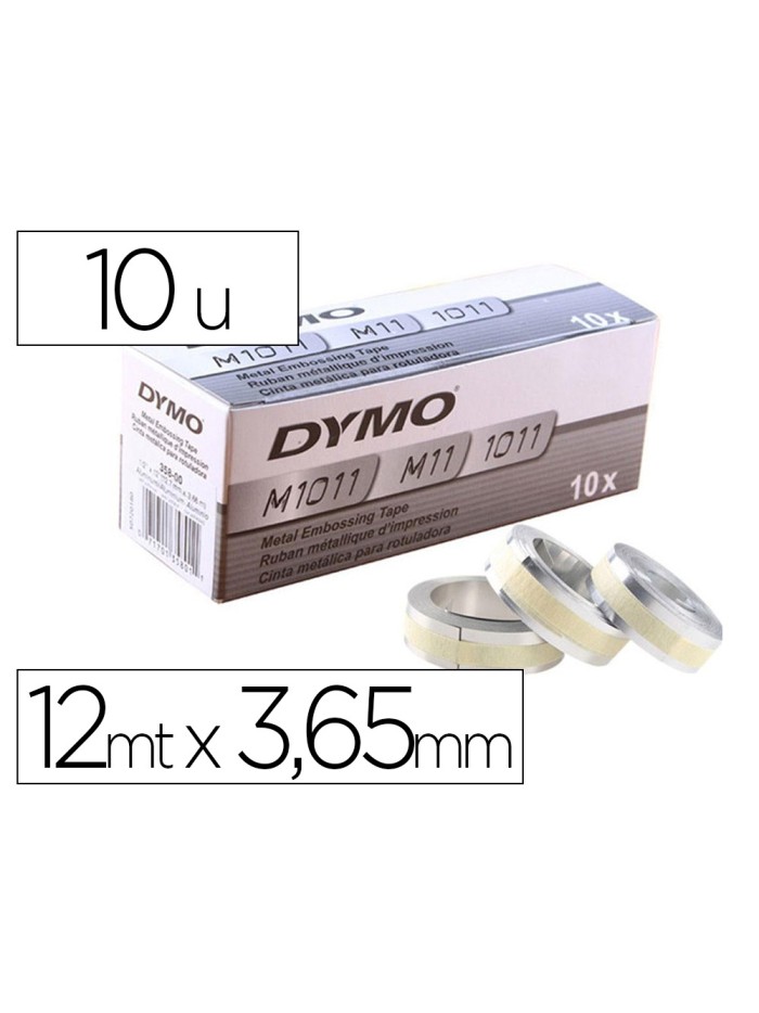 Cinta dymo aluminio con adhesivo 12mm x 3,65mt para rotuladora industrial m1011 caja de 100 unidades Cinta dymo aluminio con adhesivo 12mm x 3,65mt para rotuladora industrial m1011 caja de 100 unidades