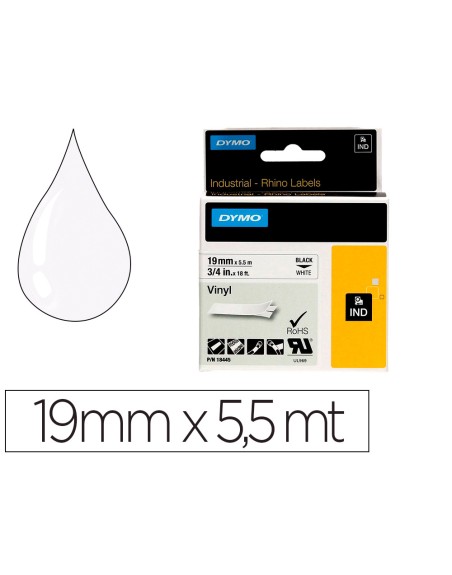 Cinta dymo vinilo blanco 19mm x 5,5mt para etiquetadora rhino