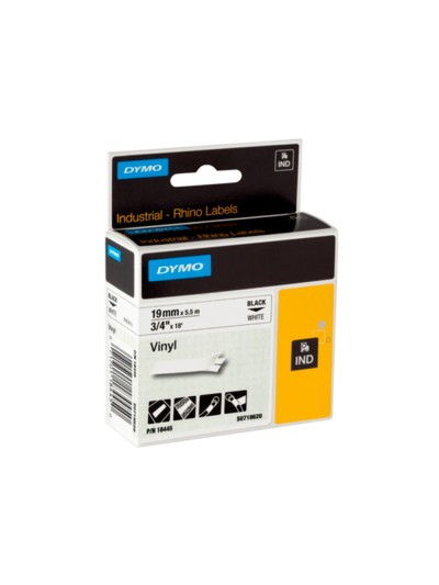 Cinta dymo vinilo blanco 19mm x 5,5mt para etiquetadora rhino
