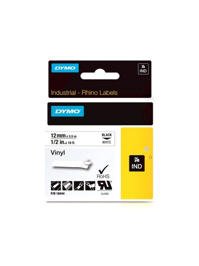 Cinta dymo vinilo blanco 12mm x 5,5mt para etiquetadora rhino