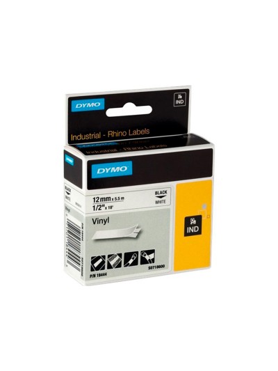 Cinta dymo vinilo blanco 12mm x 5,5mt para etiquetadora rhino