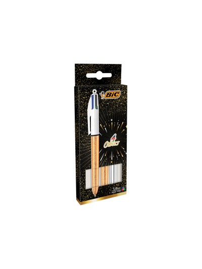Boligrafo bic cuatro colores set regalo 50 aniversario 2 unidades shine color oro mate + 1 unidad shine color plata
