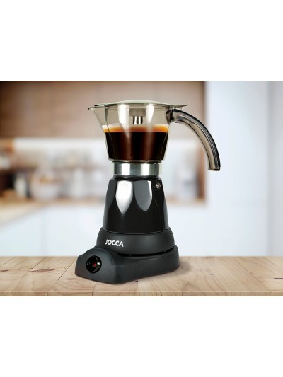Cafetera jocca italiana electrica capacidad 6 tazas jarra transparente sin cables 220-240v color negro