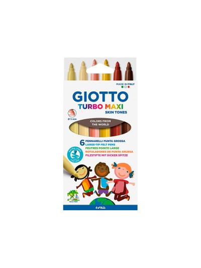 Rotulador giotto turbo maxi skin tones lavable punta bloqueada caja de 6 colores surtidos