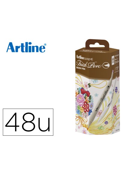 Rotulador artline supreme brush epfs-f pintura base de agua punta tipo pincel fino caja de 48 unidades colores