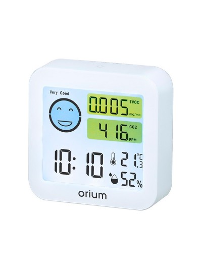 Medidor de aire orium quaelis 20 medidor de co2 y cov superficie 30 m2 pantalla lcd color blanco 8x2,5 x 8 cms