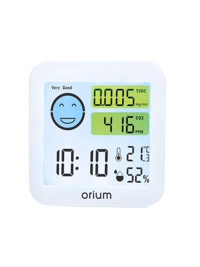 Medidor de aire orium quaelis 20 medidor de co2 y cov superficie 30 m2 pantalla lcd color blanco 8x2,5 x 8 cms