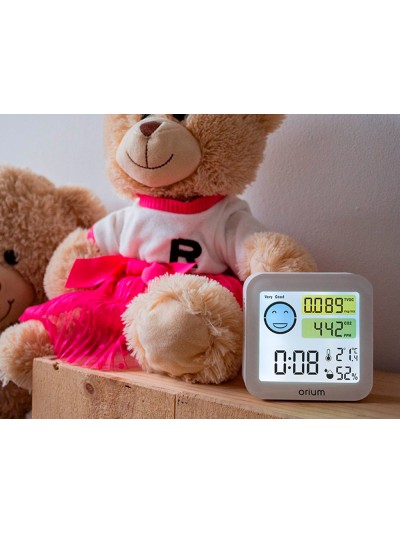 Medidor de aire orium quaelis 20 medidor de co2 y cov superficie 30 m2 pantalla lcd color blanco 8x2,5 x 8 cms