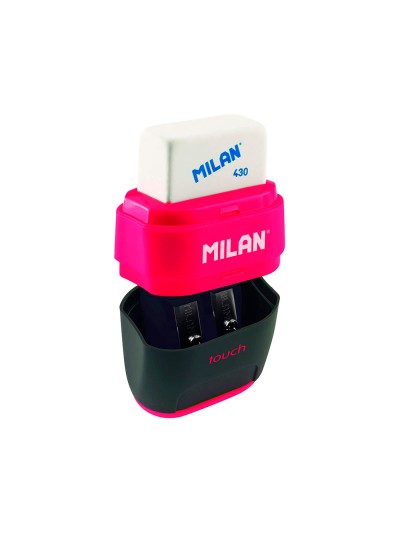 Sacapuntas milan compact touch duo plastico 2 usos con goma + 2 recambios de goma en blister