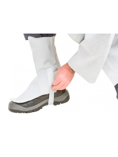 Polaina para soldador faru cuero al cromo ajustable con velcro y hebilla 40 cm