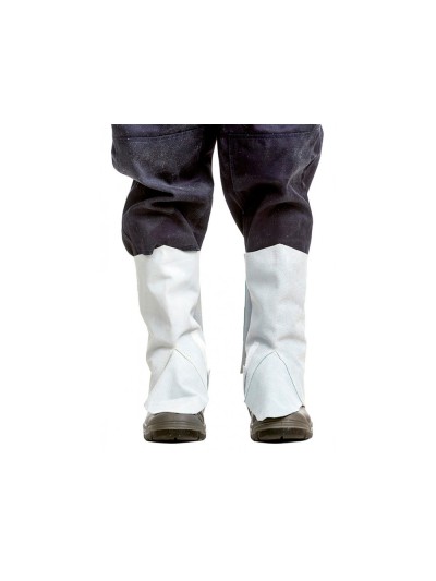 Polaina para soldador faru cuero al cromo ajustable con velcro y hebilla 40 cm