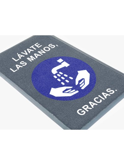 Alfombra para suelo de paso novus lavate las manos gracias fondo gris 90x60 cm