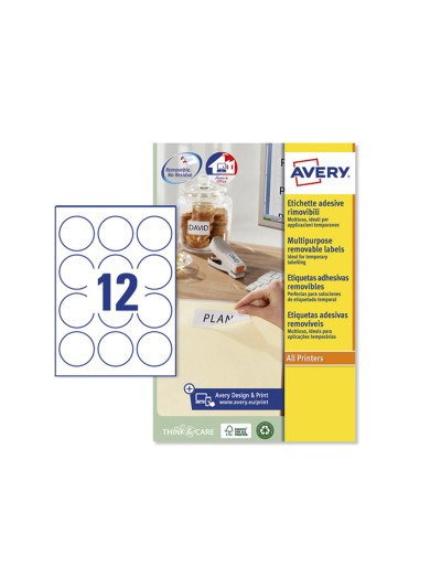 Etiqueta adhesiva avery blanca redonda removible para laser ink-jet fotocopiadora 60 mm caja de 240 unidades