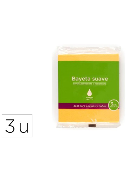 Bayeta microfibra suave amarilla para cocinas y baños 40x36 cm pack de 3 unidades