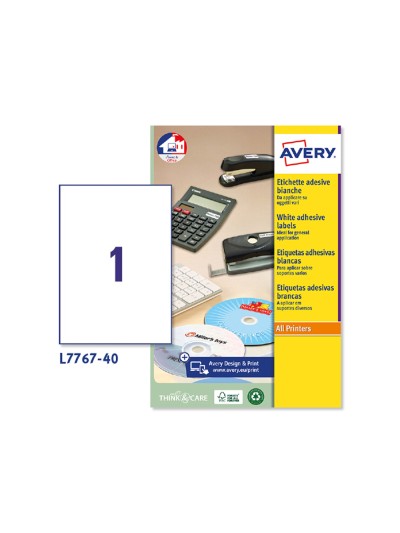 Etiqueta adhesiva avery blanca brillante laser 210x297 mm caja de 40 unidades