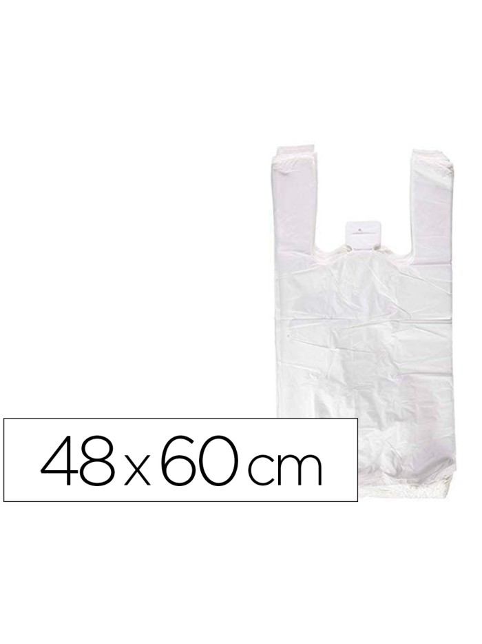 Bolsa camiseta reciclada 70% blanca 50 mc 48x60 cm apta legislacion de bolsas 2021 Bolsa camiseta reciclada 70% blanca 50 mc 48x60 cm apta legislacion de bolsas 2021