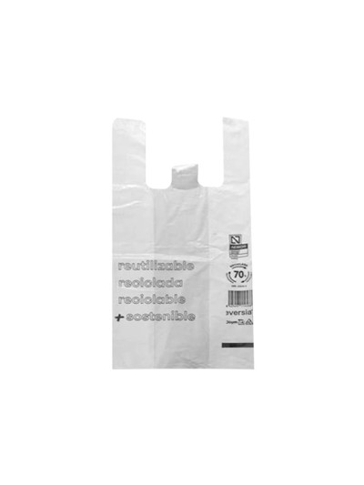 Bolsa camiseta reciclada 70% blanca 50 mc 30x40 cm apta legislacion de bolsas 2021