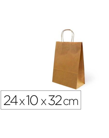 Bolsa kraft basika natural reciclado 90 gr asa retorcida tamaño /'s/' 240x100x320 mm