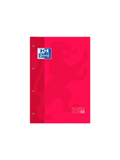 Recambio color 1 oxford din a4+ 80 hojas 90 gr cuadro 5 mm 4 taladros color rojo