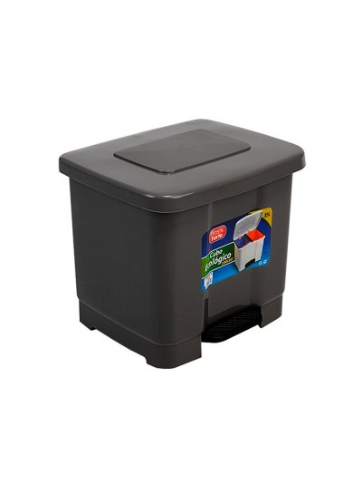 Papelera contenedor plasticforte plastico con pedal 2 compartimentos 35 litros gris oscuro