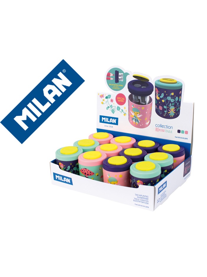Sacapuntas milan 2 usos con deposito fairy tale expositor de 12 unidades colores surtidos Sacapuntas milan 2 usos con deposito fairy tale expositor de 12 unidades colores surtidos
