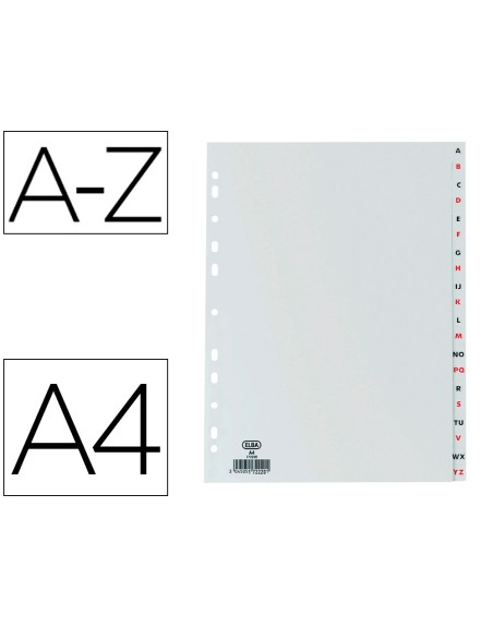 Separador alfabetico elba plastico 120 mc din a4 11 taladros a-z gris
