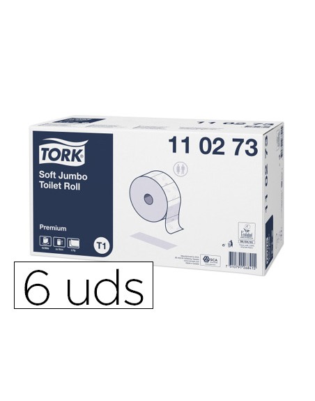 Papel higienico tork jumbo suave 2 capas 360 mt para dispensador t1 paquete de 6 rollos
