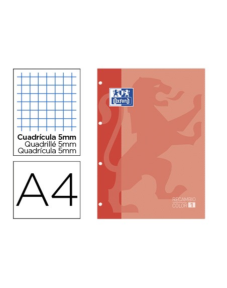 Recambio color oxford din a4 80 hojas cuadro 5 mm 4 taladros melocoton
