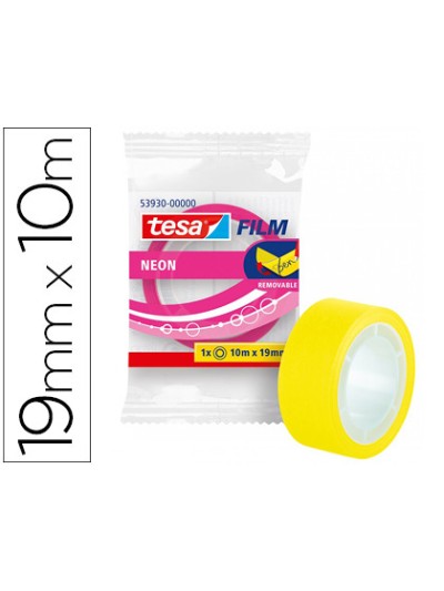 Cinta adhesiva tesa film neon 10 mt x 19 mm amarillo/rosa encelofanada
