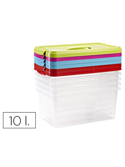 Caja multiusos plastico 10 l numero 24 tapa de color con asa 385x230x175 mm