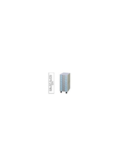 Archivador metalico clen 20 bandejas plastico de 2,5 cm de altura con ruedas color gris claro 680x303x371 mm