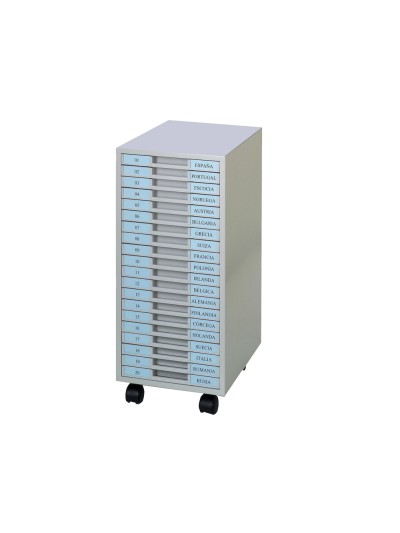 Archivador metalico clen 20 bandejas plastico de 2,5 cm de altura con ruedas color gris claro 680x303x371 mm